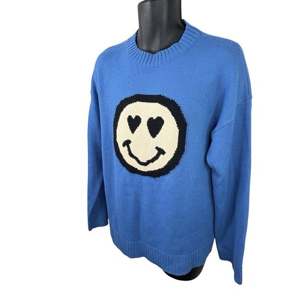 Nirvana Kurt Cobain Grunge Smiley Face Heart Eyes Sweater Blue Men’s S Unisex - Picture 2 of 13